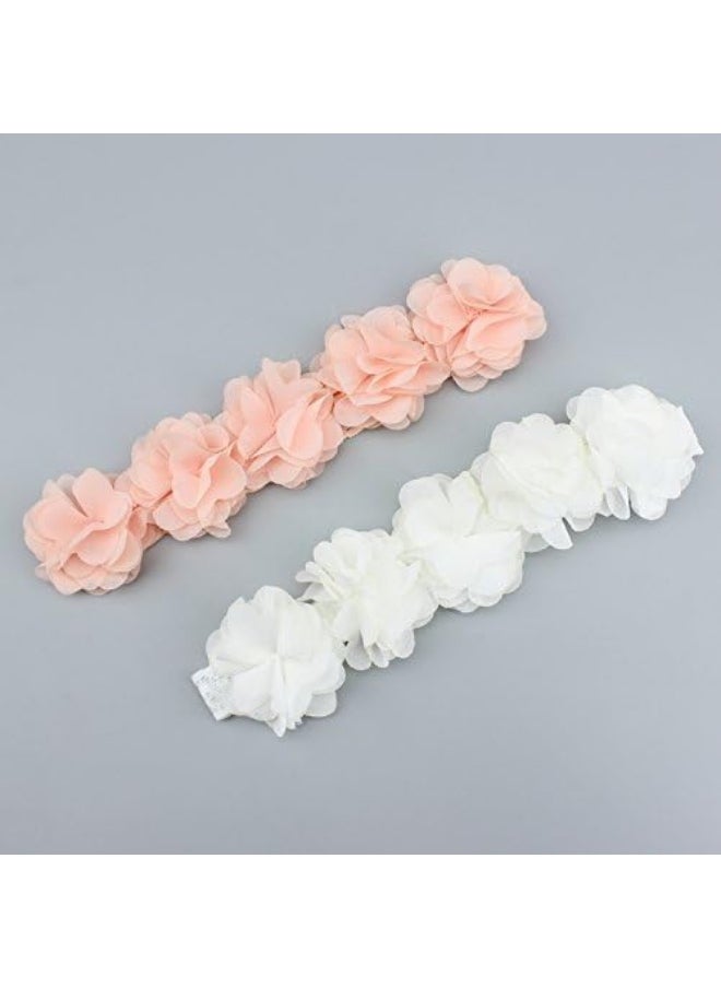 Baby Elastic Chiffon Flower Headbands Princess Girls Hand Sewing Beads Flower Headwear (XW1005)