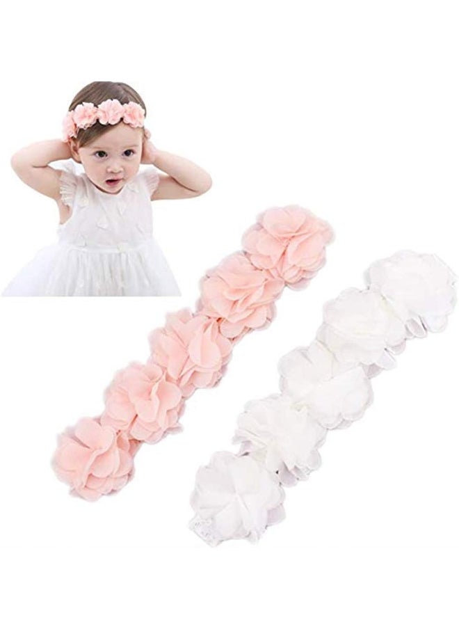 Baby Elastic Chiffon Flower Headbands Princess Girls Hand Sewing Beads Flower Headwear (XW1005)
