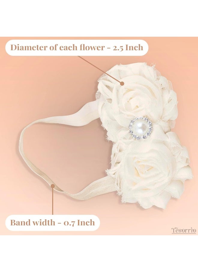 Baby Girls Lace Headband for Girls - Boho Chic Baby Girl Headband with Bow Lace Cream Infant Wrap Pearl Hair Bows for Girls - Girls Headband Elastic Baby Turban Headband Newborn Baby Girl Accessories