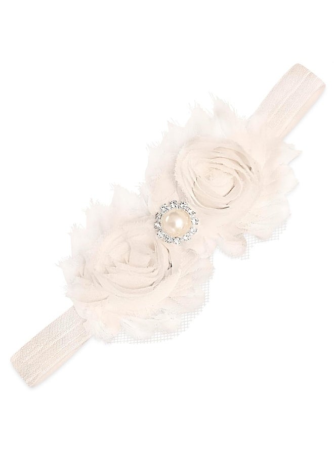 Baby Girls Lace Headband for Girls - Boho Chic Baby Girl Headband with Bow Lace Cream Infant Wrap Pearl Hair Bows for Girls - Girls Headband Elastic Baby Turban Headband Newborn Baby Girl Accessories