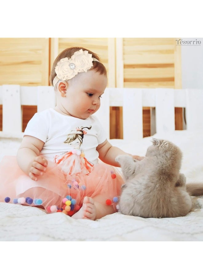 Baby Girls Lace Headband for Girls - Boho Chic Baby Girl Headband with Bow Lace Cream Infant Wrap Pearl Hair Bows for Girls - Girls Headband Elastic Baby Turban Headband Newborn Baby Girl Accessories