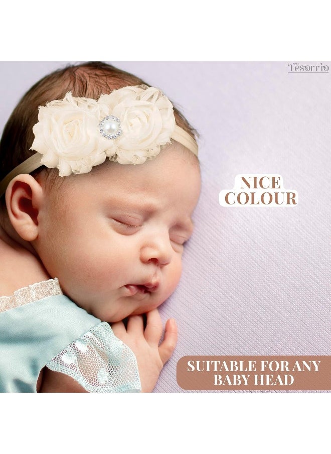 Baby Girls Lace Headband for Girls - Boho Chic Baby Girl Headband with Bow Lace Cream Infant Wrap Pearl Hair Bows for Girls - Girls Headband Elastic Baby Turban Headband Newborn Baby Girl Accessories