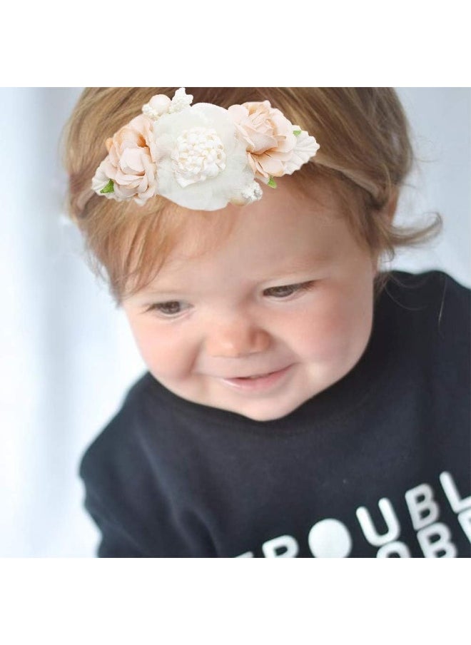 mligril Baby Girl Flower Headbands Set-Elastic Hair Band Crown Flower Wraps for Newborn Infant Toddler 3Pcs