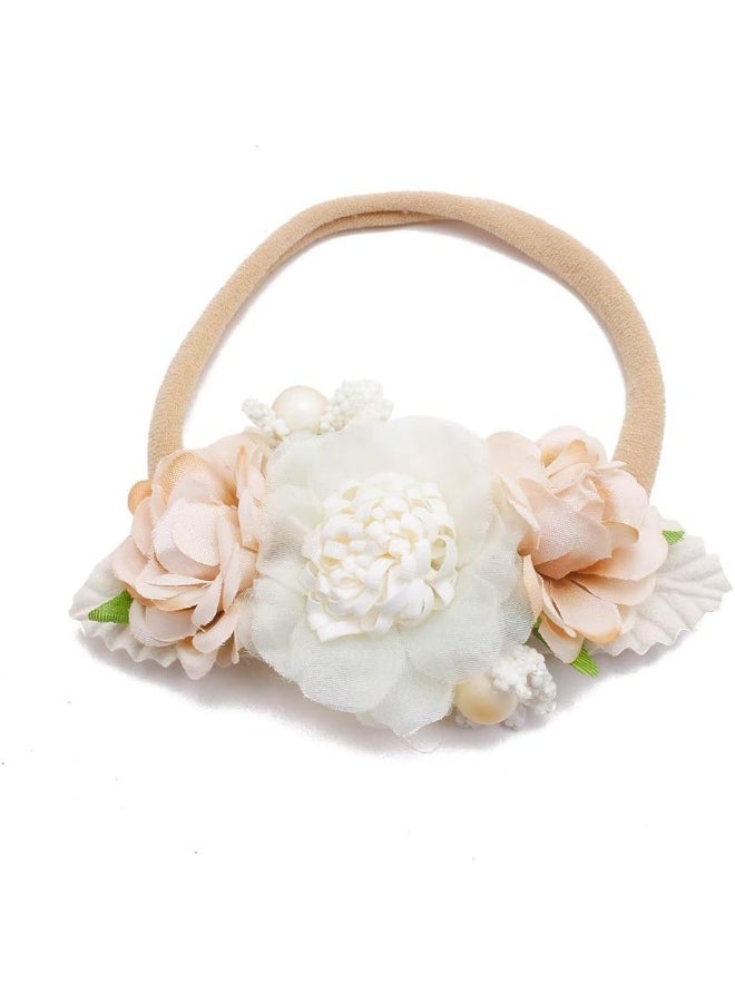 mligril Baby Girl Flower Headbands Set-Elastic Hair Band Crown Flower Wraps for Newborn Infant Toddler 3Pcs