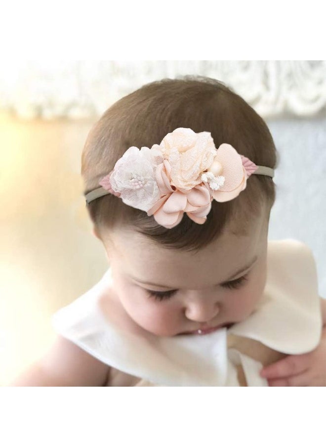 mligril Baby Girl Flower Headbands Set-Elastic Hair Band Crown Flower Wraps for Newborn Infant Toddler 3Pcs