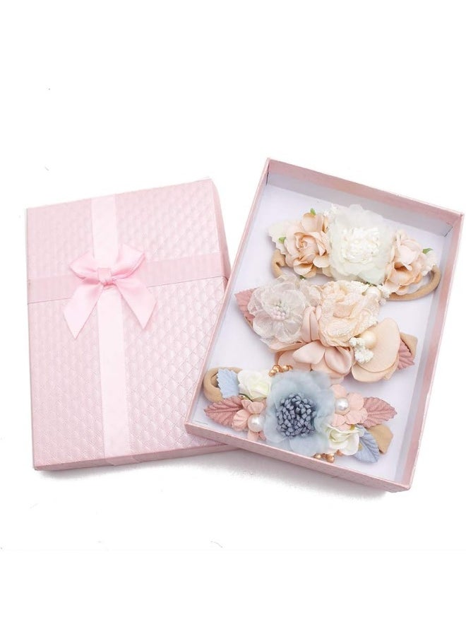mligril Baby Girl Flower Headbands Set-Elastic Hair Band Crown Flower Wraps for Newborn Infant Toddler 3Pcs