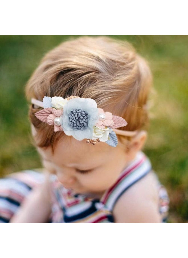 mligril Baby Girl Flower Headbands Set-Elastic Hair Band Crown Flower Wraps for Newborn Infant Toddler 3Pcs