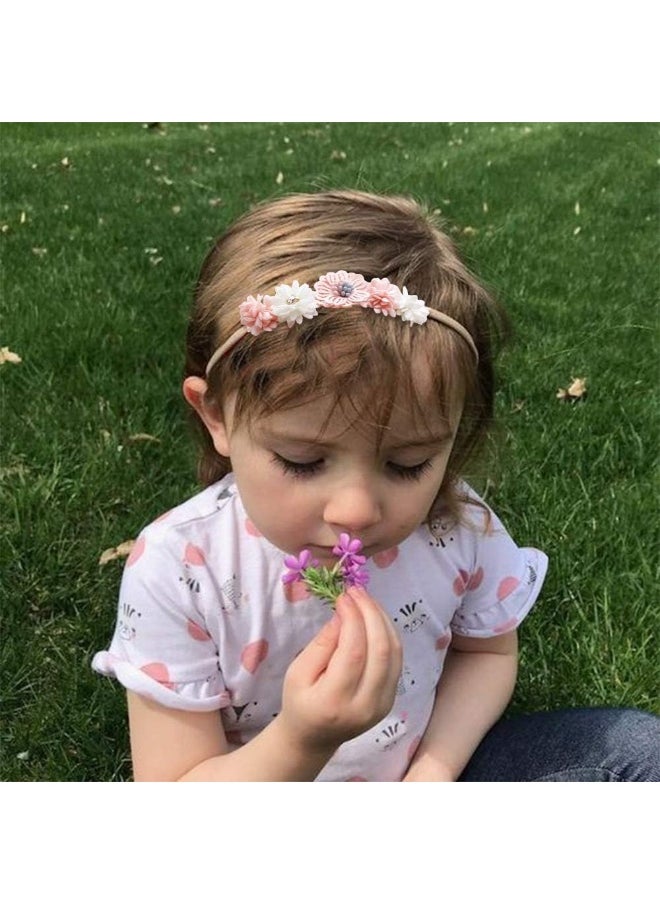 mligril Baby Girl Flower Headbands Set-Elastic Hair Band Crown Flower Wraps for Newborn Infant Toddler 3Pcs
