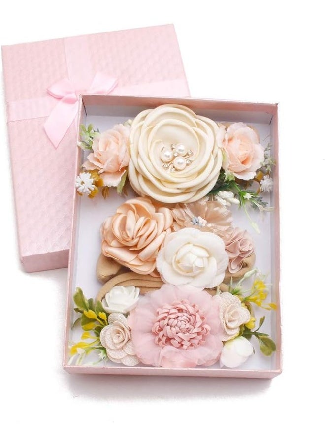 mligril Baby Girl Floral Headbands Set - 3pcs Flower Crown Elastic Hairband Newborn Toddler Hair Accessories Gifts for Girls (1-6 years old)