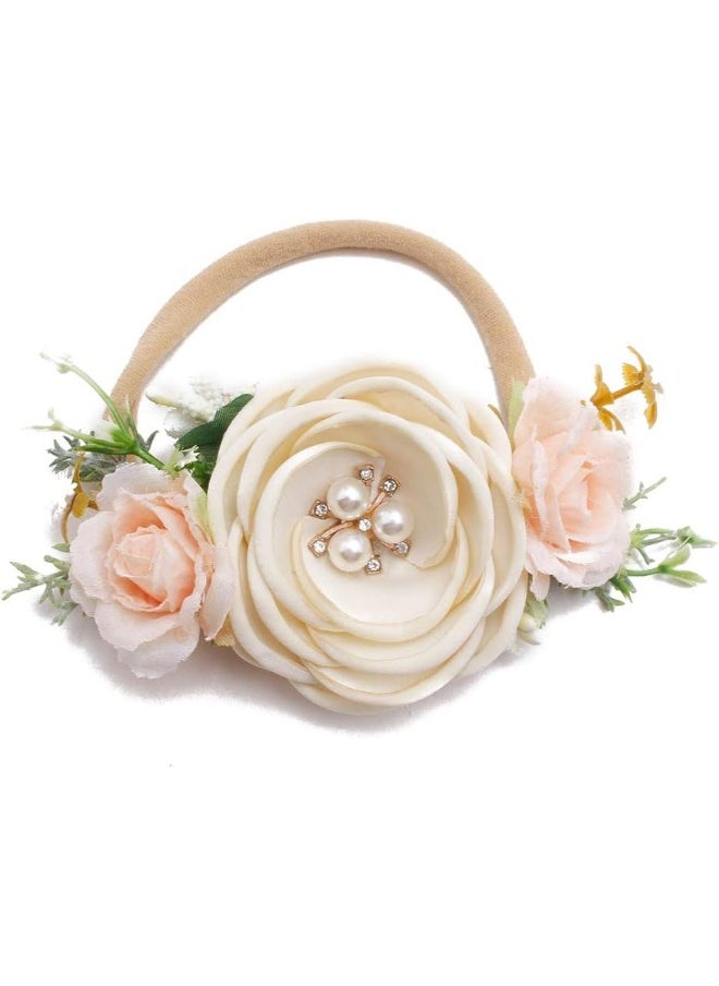 mligril Baby Girl Floral Headbands Set - 3pcs Flower Crown Elastic Hairband Newborn Toddler Hair Accessories Gifts for Girls (1-6 years old)