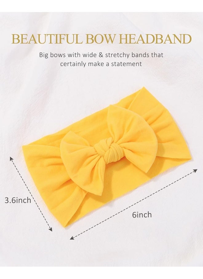 jollybows 12pcs Baby Nylon Headbands With Bow Elastic Hairband For Girls Newborn Infant Toddlers Kids Hair Accessories- Soft Light Color Set