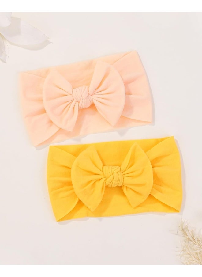 jollybows 12pcs Baby Nylon Headbands With Bow Elastic Hairband For Girls Newborn Infant Toddlers Kids Hair Accessories- Soft Light Color Set