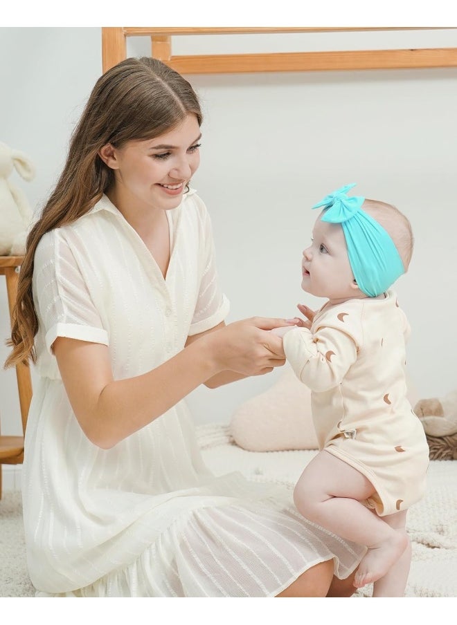 jollybows 12pcs Baby Nylon Headbands With Bow Elastic Hairband For Girls Newborn Infant Toddlers Kids Hair Accessories- Soft Light Color Set