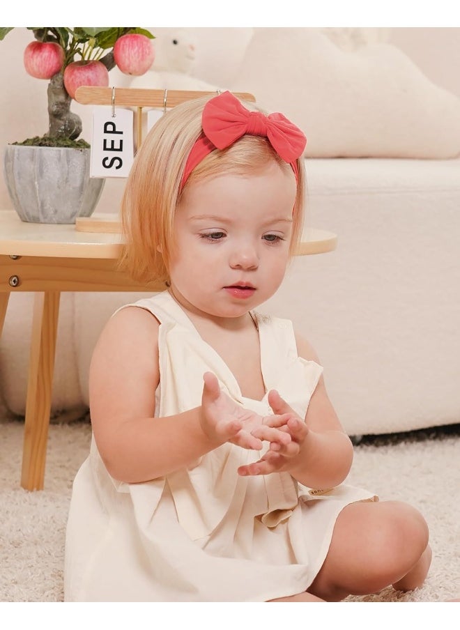 jollybows 12pcs Baby Nylon Headbands With Bow Elastic Hairband For Girls Newborn Infant Toddlers Kids Hair Accessories- Soft Light Color Set