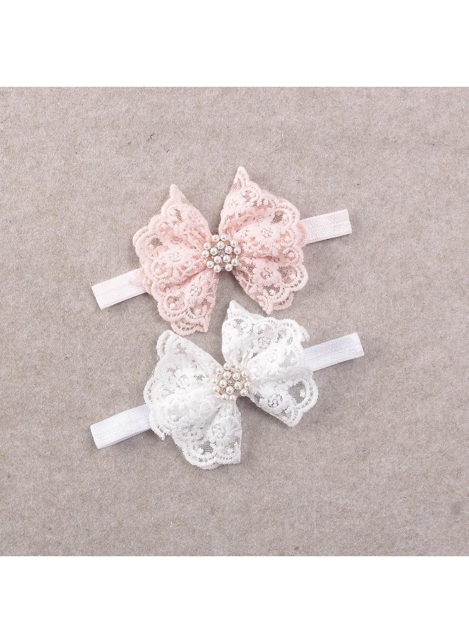 Nishine 2 pack Toddler Girls Lace Bow Headband Baby Bowknot Hairband Baby Shower Photo Props