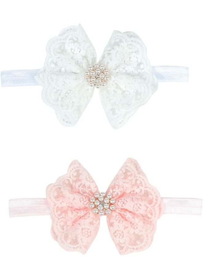 Nishine 2 pack Toddler Girls Lace Bow Headband Baby Bowknot Hairband Baby Shower Photo Props