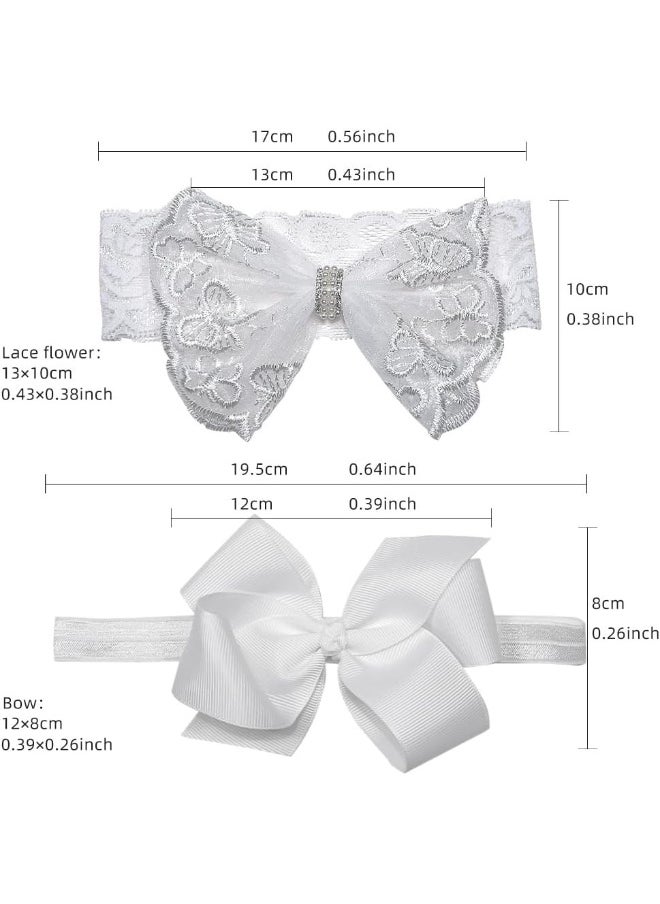 Nishine 2 Pack Baptism White Newborn Bowknot Headbands Baby Christening Hair Bows Headwrap Toddler Hairband