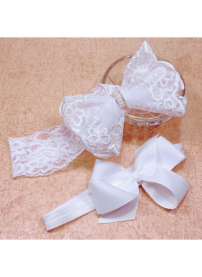 Nishine 2 Pack Baptism White Newborn Bowknot Headbands Baby Christening Hair Bows Headwrap Toddler Hairband