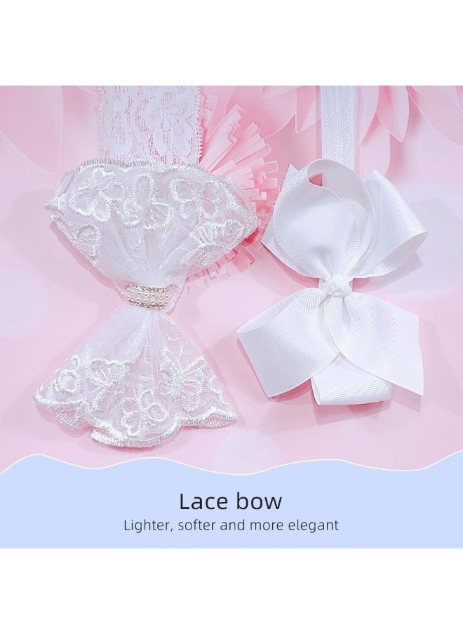 Nishine 2 Pack Baptism White Newborn Bowknot Headbands Baby Christening Hair Bows Headwrap Toddler Hairband