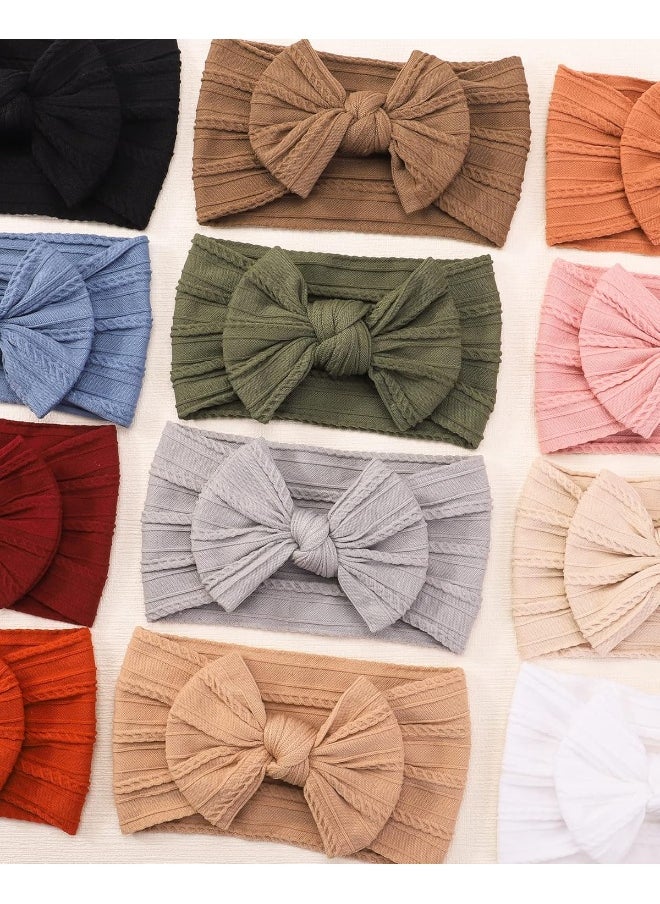 Jollybows 12pcs Nylon Headbands for Baby Girls Infant Baby Bows Newborn Hairbands Toddler Hair Bow Elastics Head Wraps