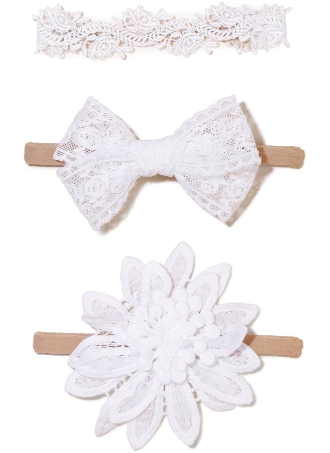 cherrboll Baby Girl Nylon Headbands, 3Pcs Handmade Floral Hair Bows, Stretchy Flower Hairbands for Newborns Infants Toddlers