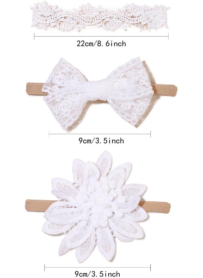 cherrboll Baby Girl Nylon Headbands, 3Pcs Handmade Floral Hair Bows, Stretchy Flower Hairbands for Newborns Infants Toddlers