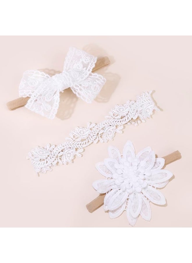 cherrboll Baby Girl Nylon Headbands, 3Pcs Handmade Floral Hair Bows, Stretchy Flower Hairbands for Newborns Infants Toddlers