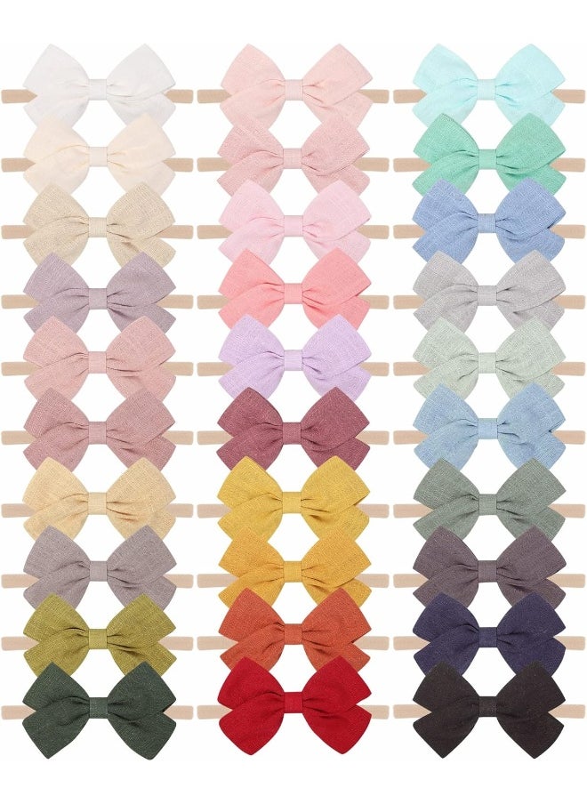 jollybows 20pcs Baby Girls Nylon Hair Bows Headbands Linen Hair Bands Elastic Hair Accessories for Kids Infants Newborn
