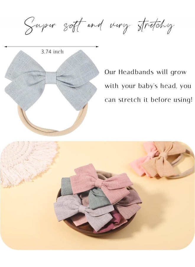 jollybows 20pcs Baby Girls Nylon Hair Bows Headbands Linen Hair Bands Elastic Hair Accessories for Kids Infants Newborn