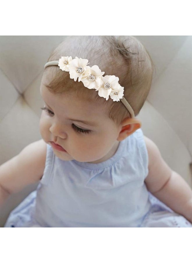 cherrboll 3pcs Baby Girl Flower Headbands, Super Soft & Stretchy Nylon Floral Hairbands for Newborn Toddler