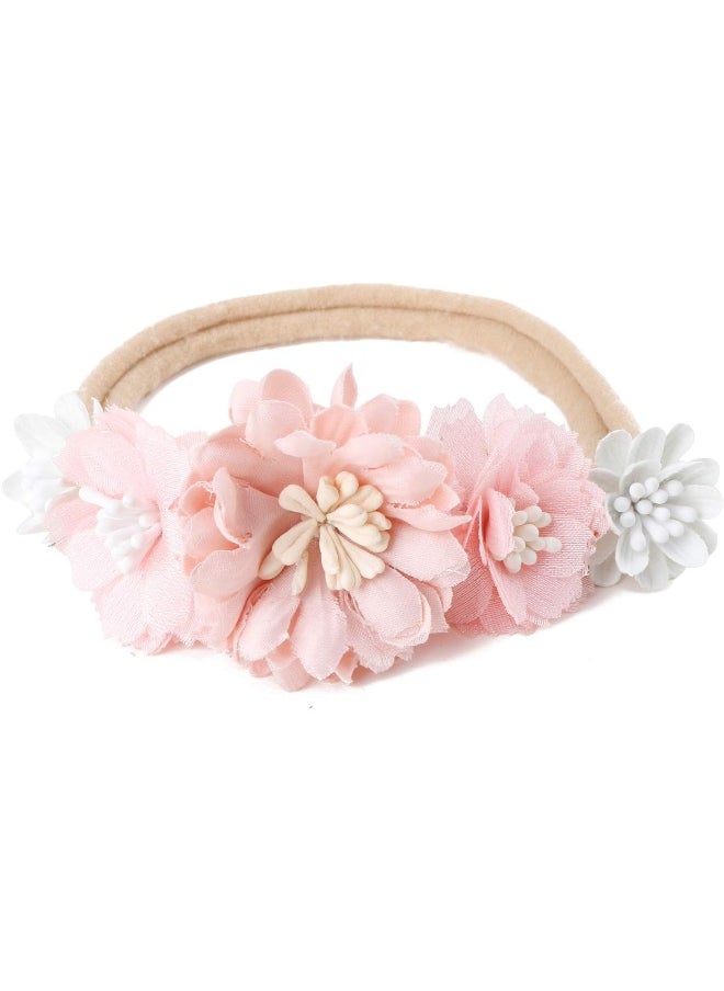 cherrboll 3pcs Baby Girl Flower Headbands, Super Soft & Stretchy Nylon Floral Hairbands for Newborn Toddler