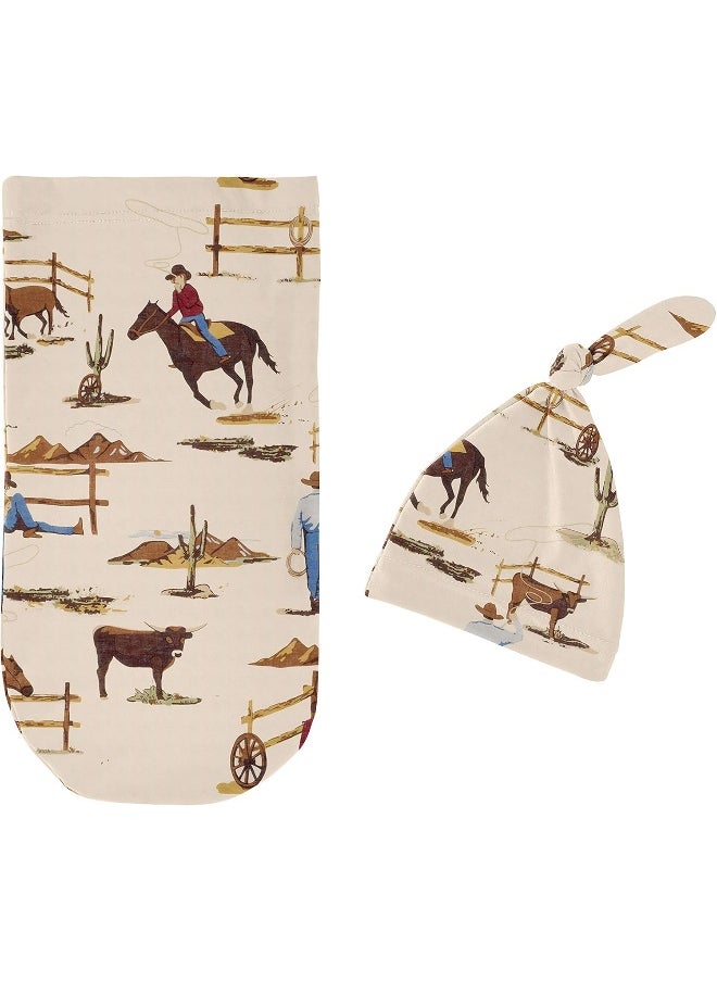 Sweet Jojo Designs Wild West Cowboy Baby Boy Cocoon and Beanie Hat 2pc Set Jersey Stretch Knit Sleeping Bag for Infant Newborn Nursery Sleep Wrap Sack