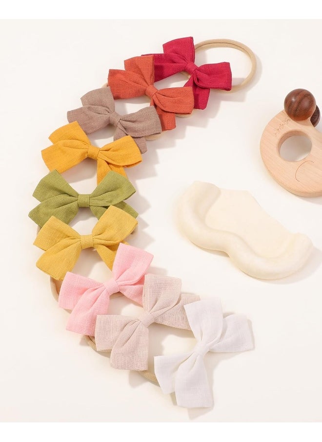 jollybows 20pcs Baby Girls Nylon Hair Bows Headbands Linen Hair Barrettes Hair Bands Elastic Hair Accessories for Kids Infants Newborn