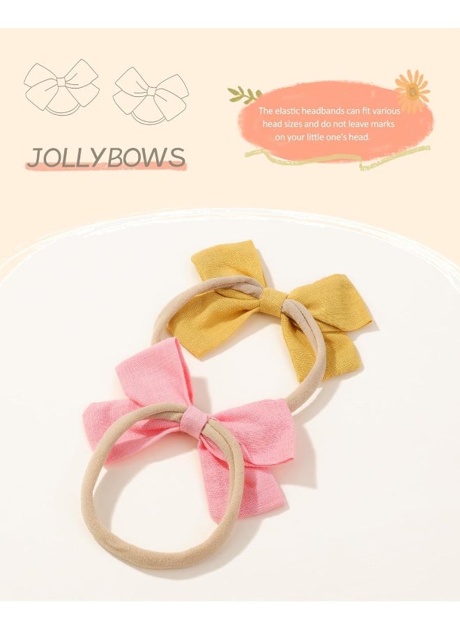 jollybows 20pcs Baby Girls Nylon Hair Bows Headbands Linen Hair Barrettes Hair Bands Elastic Hair Accessories for Kids Infants Newborn