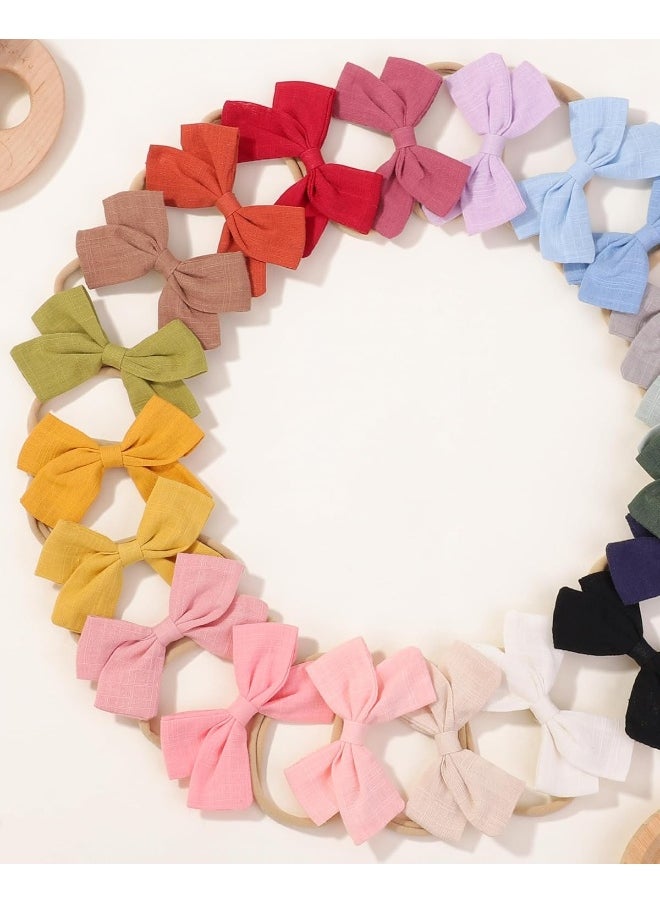 jollybows 20pcs Baby Girls Nylon Hair Bows Headbands Linen Hair Barrettes Hair Bands Elastic Hair Accessories for Kids Infants Newborn