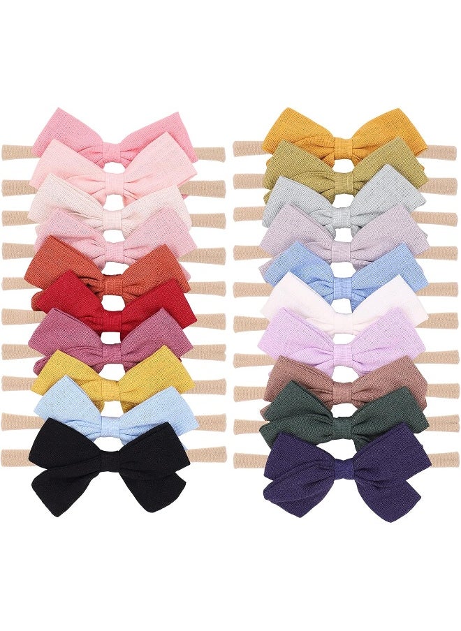 jollybows 20pcs Baby Girls Nylon Hair Bows Headbands Linen Hair Barrettes Hair Bands Elastic Hair Accessories for Kids Infants Newborn