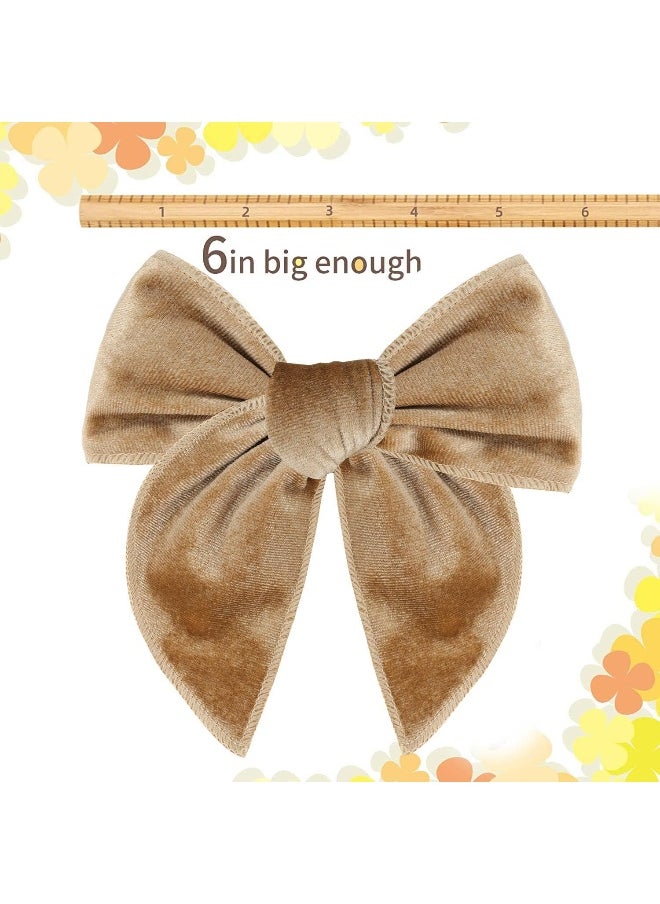 TOKUFAGU 7 Pieces 6 Inch Big Hand-made Hair Bow Alligator Clips for Girls, Solid Color Boutique Hair Accessories for Baby Toddlers Kids