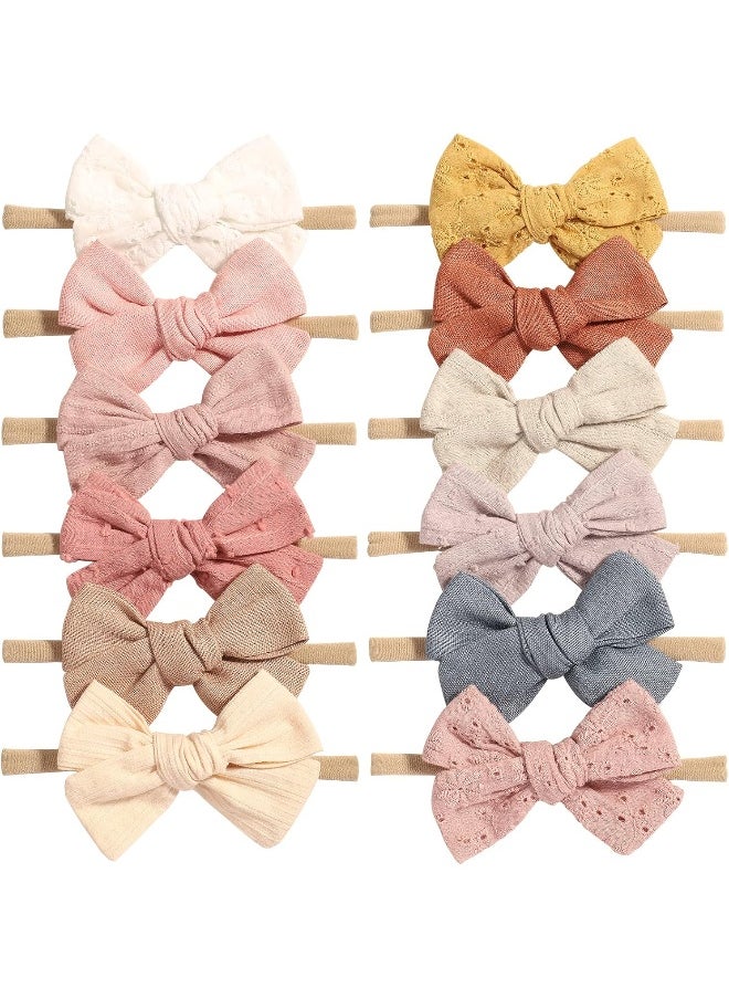 jollybows 12pcs Baby Girls Hair Bows Nylon Elastic Headband Hair Accessories for Infants Toddlers Newborn