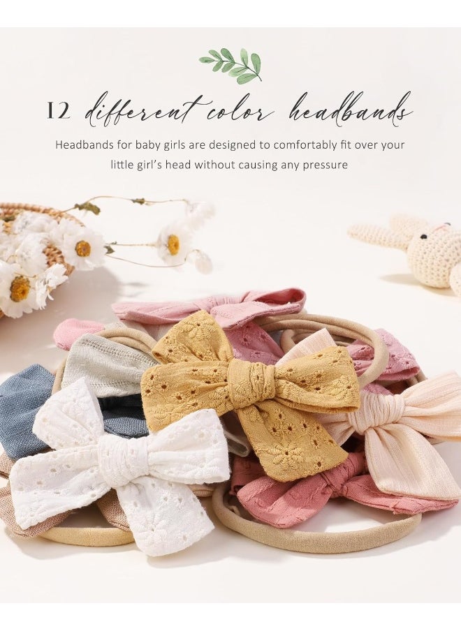 jollybows 12pcs Baby Girls Hair Bows Nylon Elastic Headband Hair Accessories for Infants Toddlers Newborn