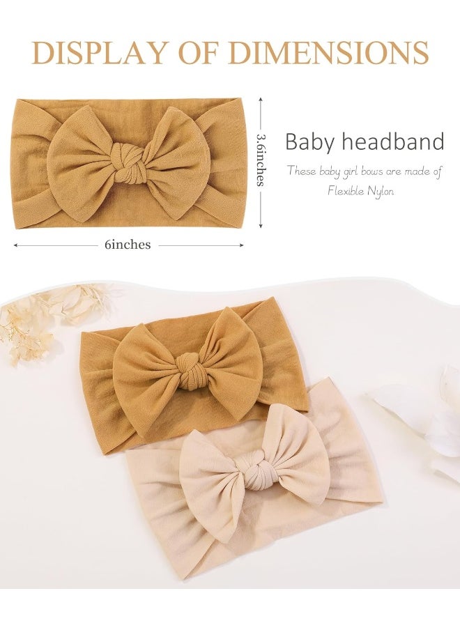 jollybows 3PCS Baby Nylon Headbands Hairbands Hair Bow Elastics for Baby Girls Newborn Infant Toddlers Kids - White Beige Ginger