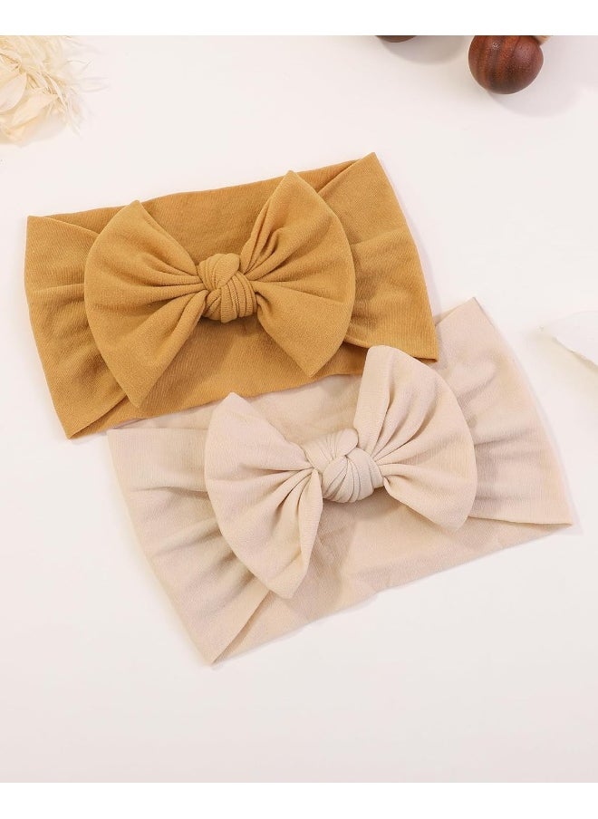 jollybows 3PCS Baby Nylon Headbands Hairbands Hair Bow Elastics for Baby Girls Newborn Infant Toddlers Kids - White Beige Ginger