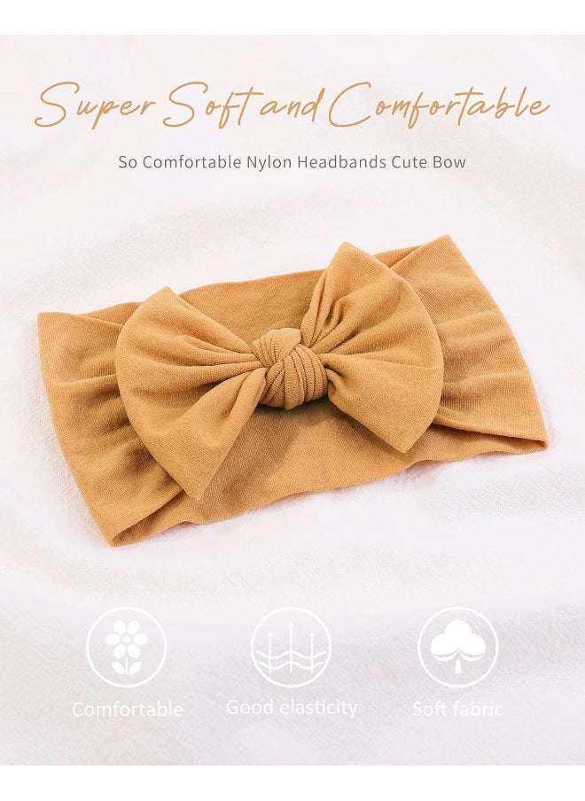 jollybows 3PCS Baby Nylon Headbands Hairbands Hair Bow Elastics for Baby Girls Newborn Infant Toddlers Kids - White Beige Ginger
