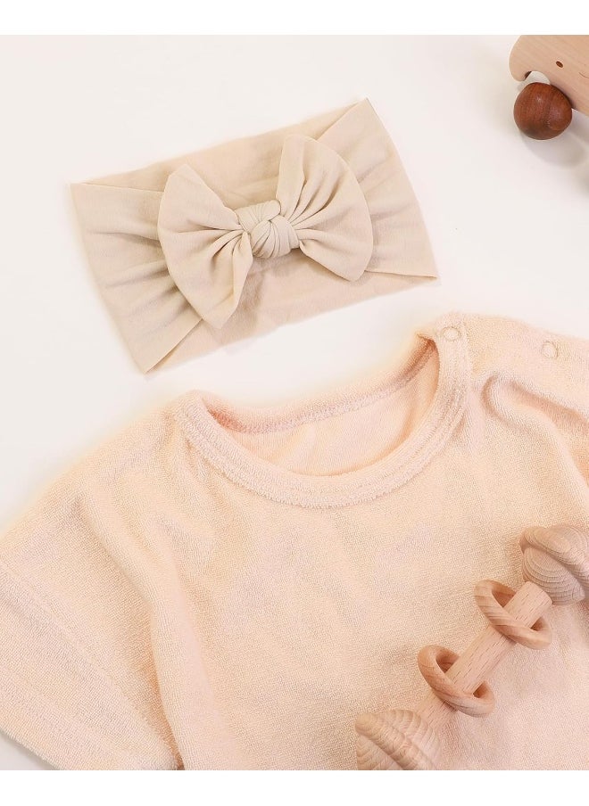 jollybows 3PCS Baby Nylon Headbands Hairbands Hair Bow Elastics for Baby Girls Newborn Infant Toddlers Kids - White Beige Ginger