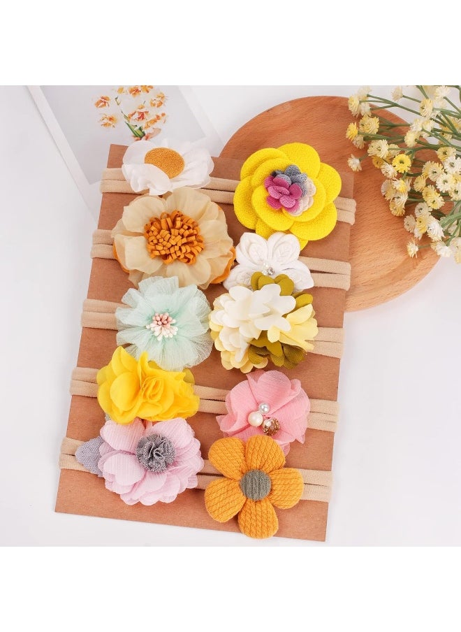Baby Girls Nylon Elastic Headband Soft Flower Hair Band For Toddler Infant Newborn Set Of 10
