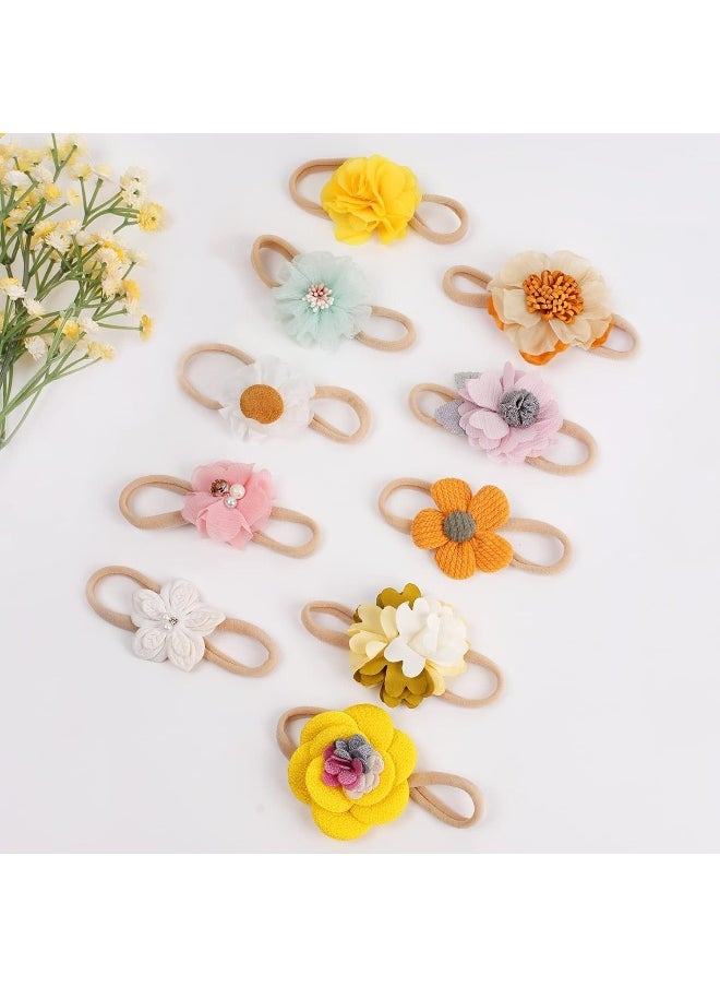 Baby Girls Nylon Elastic Headband Soft Flower Hair Band For Toddler Infant Newborn Set Of 10