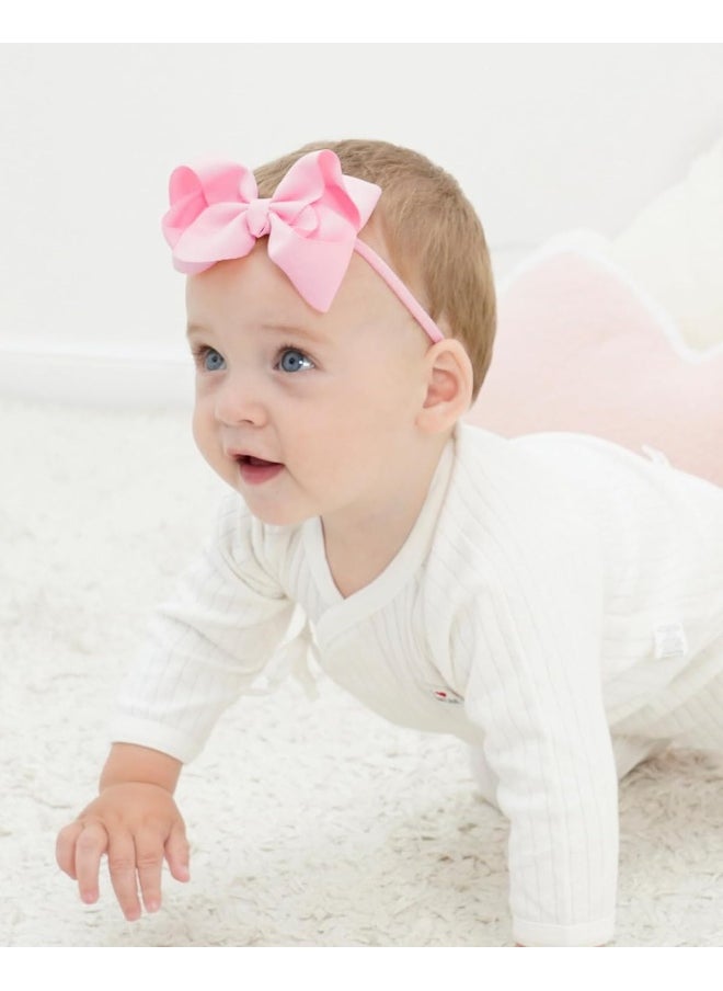 jollybows 40pcs 4inches Baby Girls Grosgrain Ribbon Hair Bows Headbands Nylon Elastic Hair Band Hair Accessories for Infants Newborn
