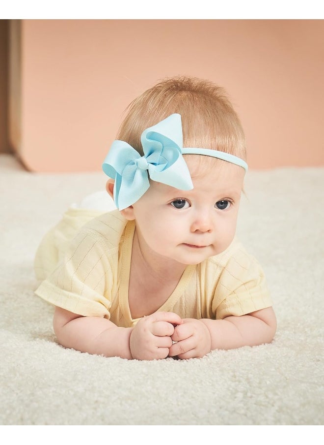jollybows 40pcs 4inches Baby Girls Grosgrain Ribbon Hair Bows Headbands Nylon Elastic Hair Band Hair Accessories for Infants Newborn