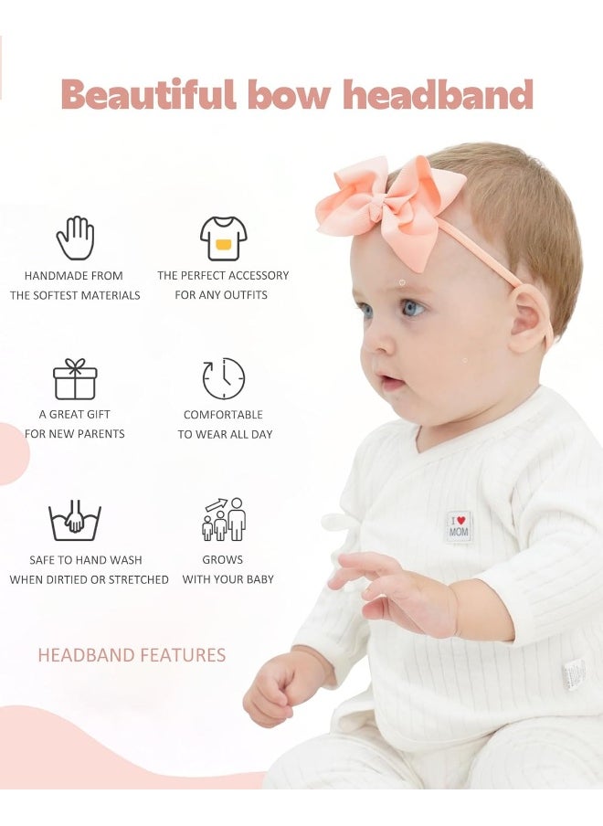 jollybows 40pcs 4inches Baby Girls Grosgrain Ribbon Hair Bows Headbands Nylon Elastic Hair Band Hair Accessories for Infants Newborn
