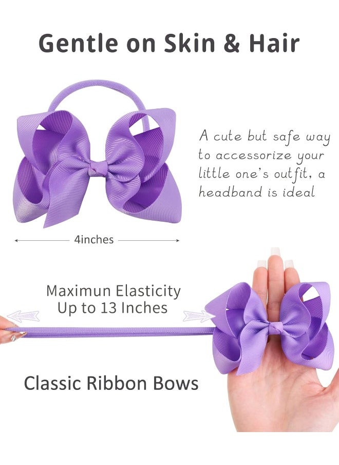 jollybows 40pcs 4inches Baby Girls Grosgrain Ribbon Hair Bows Headbands Nylon Elastic Hair Band Hair Accessories for Infants Newborn