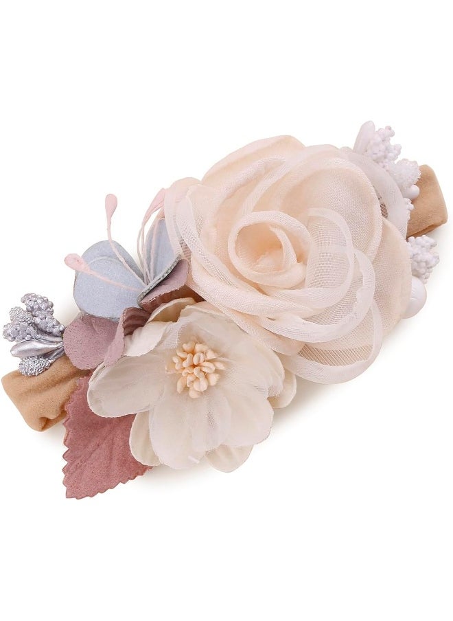 Baby Girl Bows Floral Headbands Set - 3pcs Flower Crown Elastic Hairband Newborn Toddler Hair Accessories Gifts for Girls (1-6 years old)